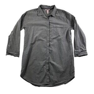 Victoria's Secret Gray Cotton Chambray Button Down Sleep Shirt Nightgown Large